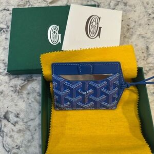 Authentic Goyard Blue Goyardine Venus Bag Mirror w/ leather strap